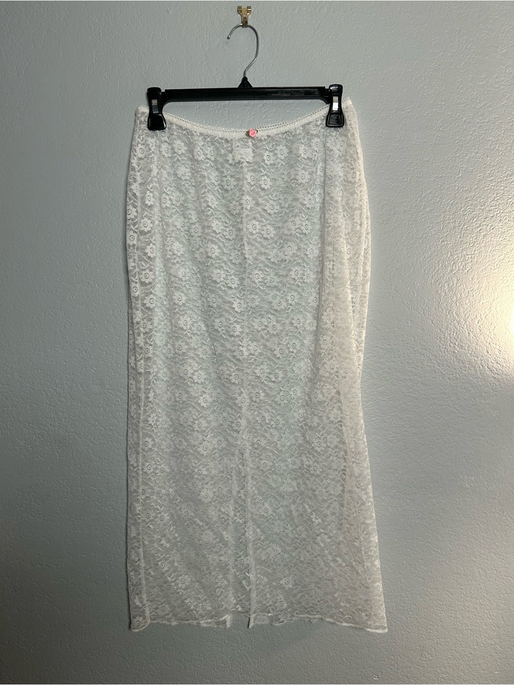 White Lace Maxi Skirt see through slip romantic sheer layering Medium